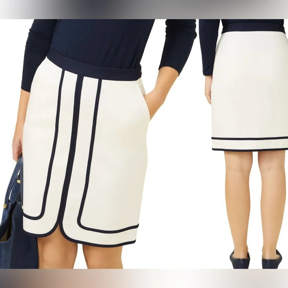 J.Mclaughlin ~ Women's Marf Skirt Mid-Length Pencil Ivory / blue trim Size 6 NWT